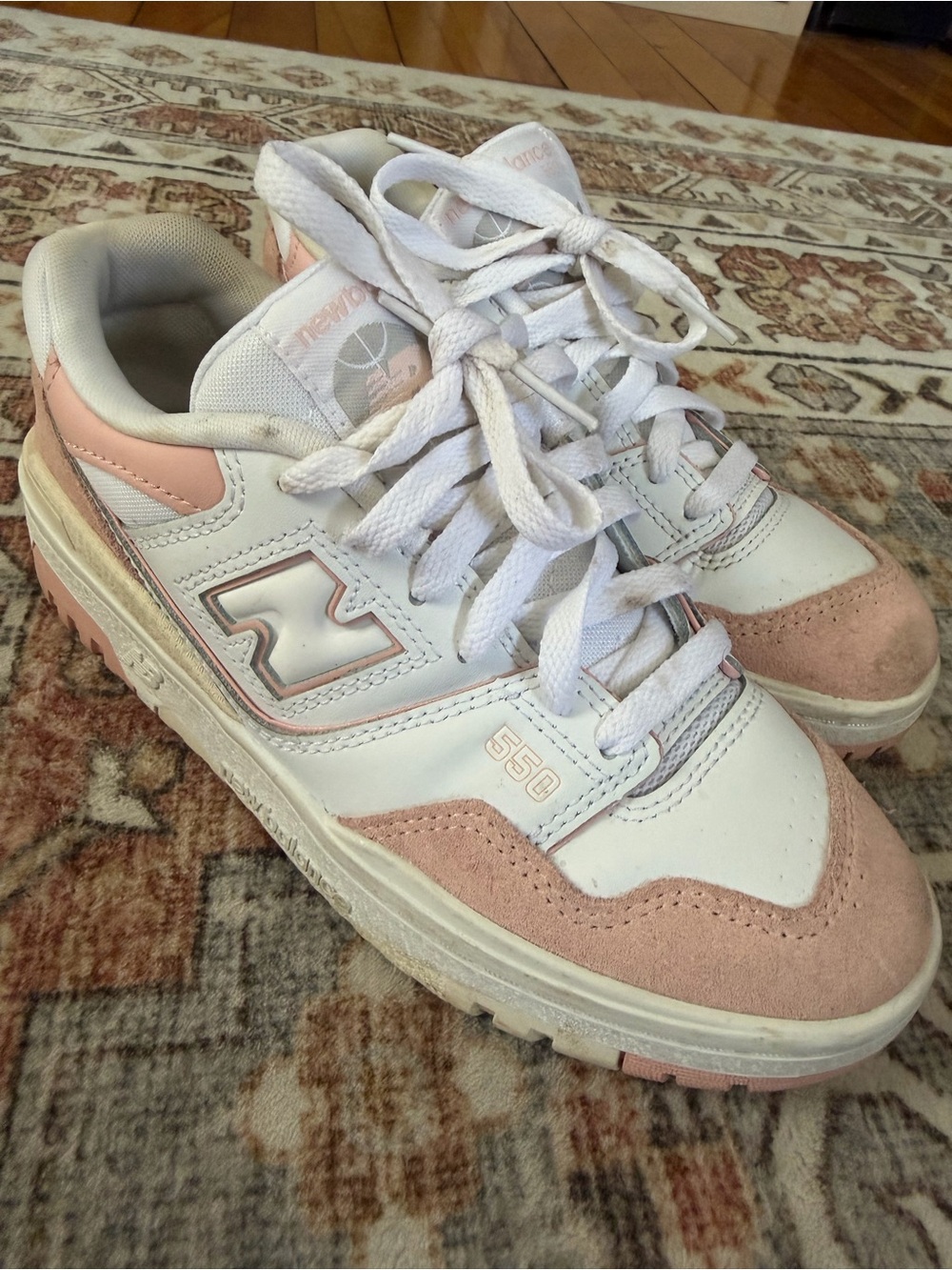 New Balance White and Light Pink 550 Low-Top Sneakers